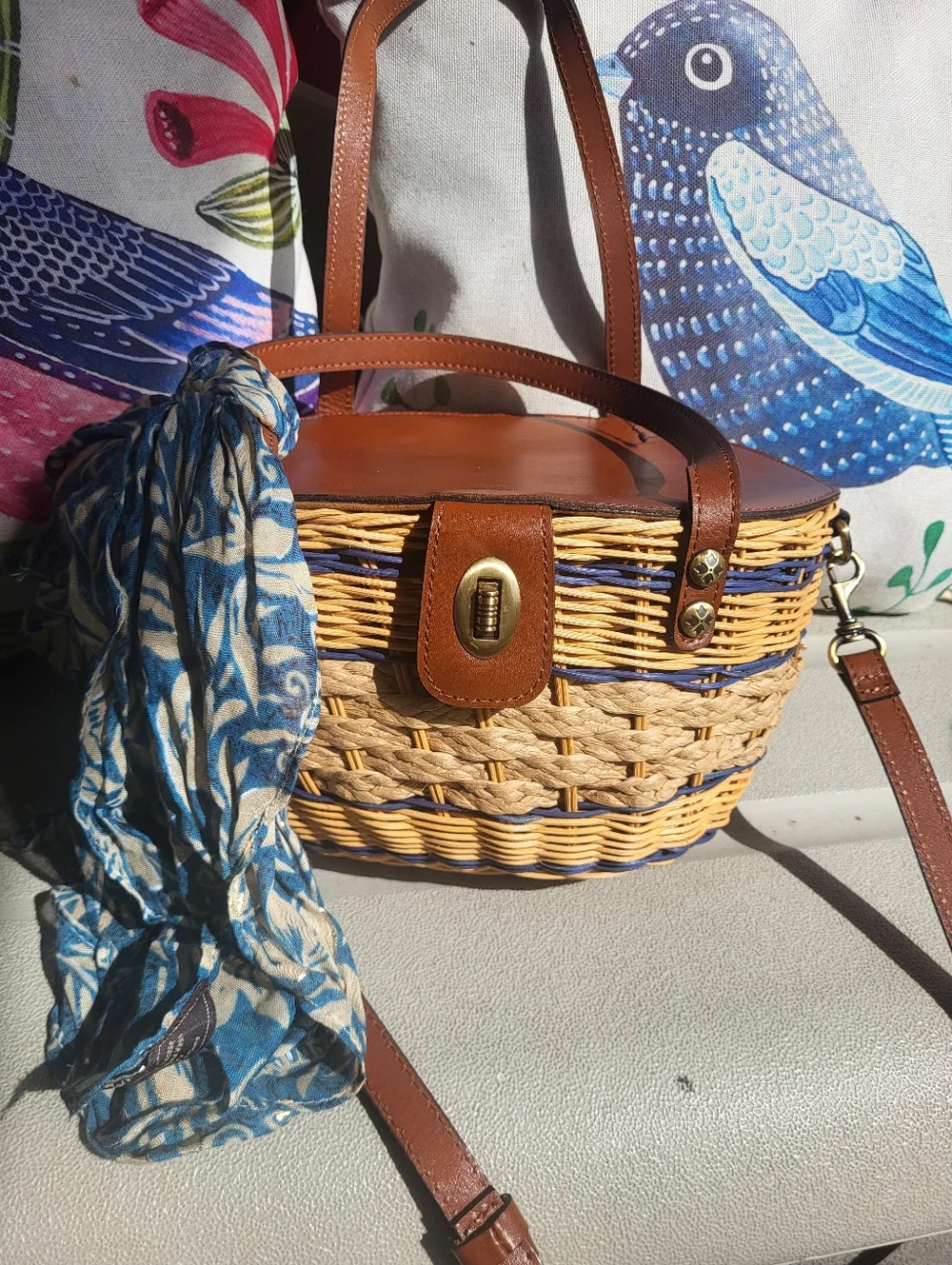 Patricia Nash Woven Straw Bag with Brown Leather Trim - Picture 2 of 6